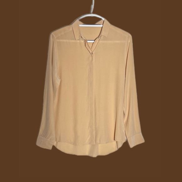 NEW Everlane 100% Silk Hidden-Button Peachy Tan Long-Sleeved Career Blouse, S - Picture 7 of 16